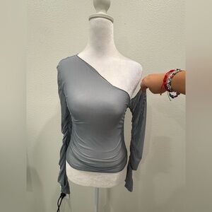 Elegant Gray One-Shoulder Top Size S